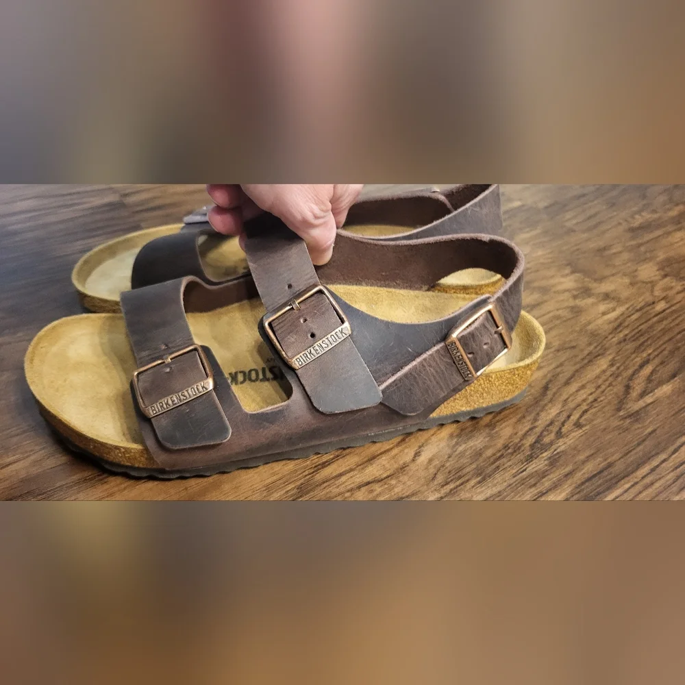 Birkenstock Milano Habana Brown Oiled Three Buckle Sandals Size 42